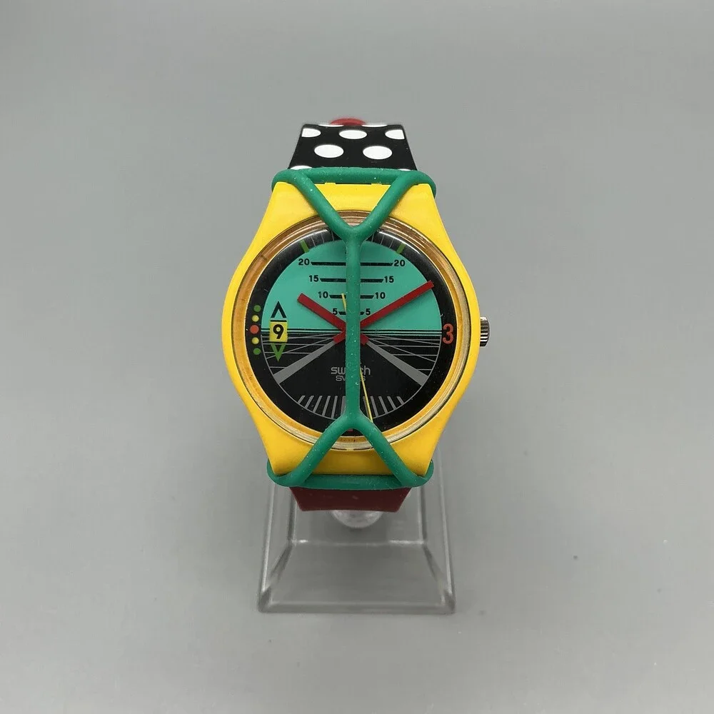Vtg Swatch Follow Me GJ101 Womens Watch 31mm Green Black Strap New Battery